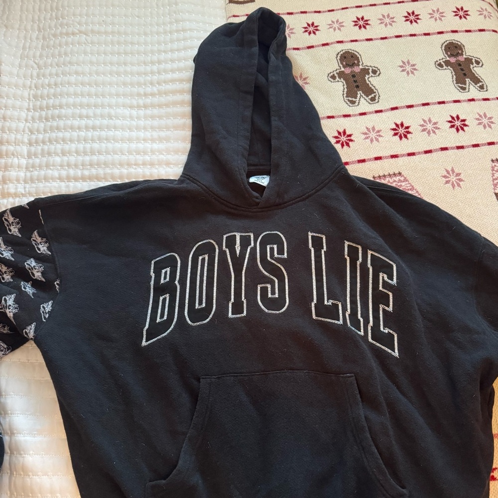 Boys Lie Charcoal Hoodie with Patterned Sleeves